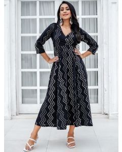 Black Hand Block Printed Cotton Dress