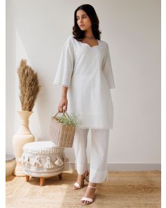 Ivory Embroidered Cotton Kurta with Pants- Set of 2