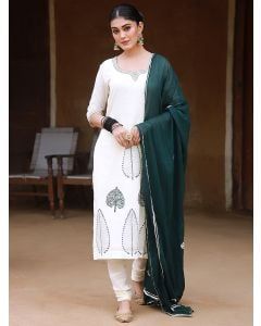 White Hand Block Printed Mulmul Suit- Set of 3