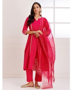 Magenta Gota Work Mulmul Suit- Set of 3
