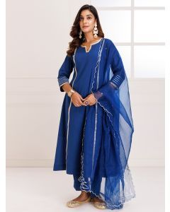 Blue Gota Work Mulmul Suit- Set of 3