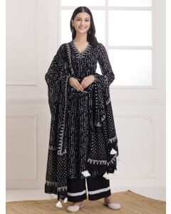 Black Hand Block Printed Cotton Suit- Set of 3