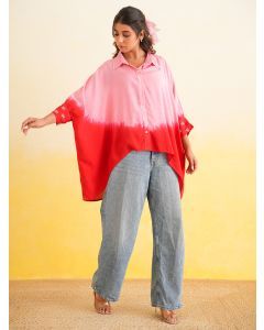 Pink Red Ombre Dyed Muslin Shirt