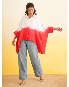 White Red Ombre Dyed Muslin Shirt