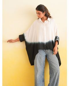 White Black Ombre Dyed Muslin Shirt