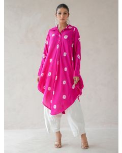 Pink Bandhani Tie and Dye Muslin Kurta with Salwar- Set of 2