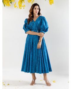 Blue Hand Block Printed Cotton Dress