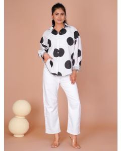 White Black Hand Block Printed Cotton Shirt