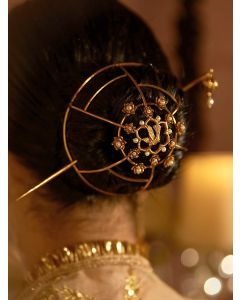 Gold Plated Handcrafted Brass Hair Bun Cuff with Stick
