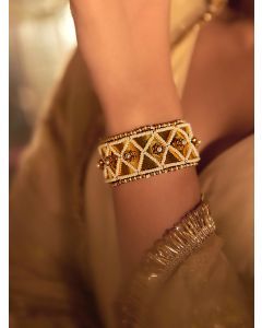 Gold Plated Handcrafted Brass Pearl Handcuff