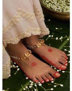 Gold Plated Handcrafted Brass Pearl Anklets - Set of 2