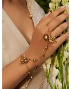 Gold Plated Handcrafted Brass Haathphool - Set of 2
