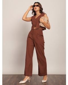 Brown Cotton Slub Co-ord Set - Set of 2