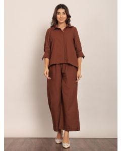 Brown Cotton Slub Co-ord Set - Set of 2