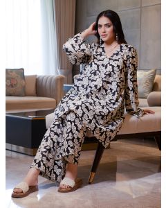 Black White Printed Cotton Co-ord Set- Set of 2