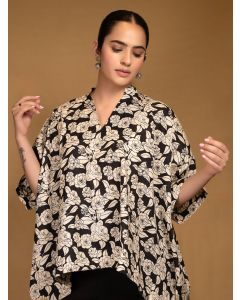 White Black Printed Cotton Top
