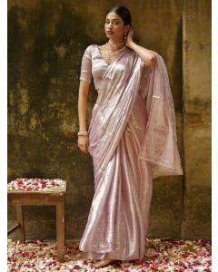 Pastel Pink Zari Cotton Tissue Saree