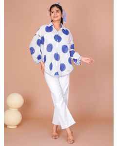 White Blue Hand Block Printed Cotton Shirt
