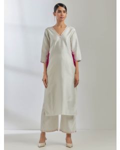 White Sequins Work Silk Blend Kurta with Pants- Set of 2