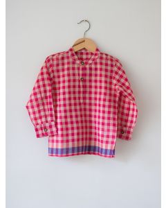 Pink Checkered Cotton Kurta