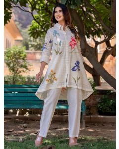 White Hand Painted Cotton Co-ord Set - Set of 2