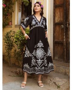 Black Embroidered Cotton Dress