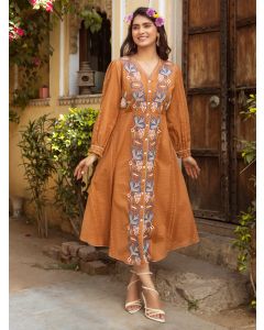 Orange Embroidered Cotton Dress