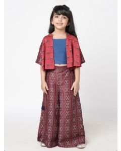 Red Printed Muslin Co-ord Set- Set of 3