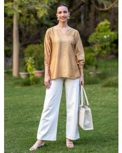 Beige Embroidered Chanderi Top