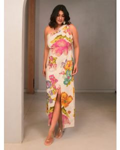 Multicolor Printed Cotton One Shoulder Dress