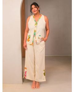 Cream Printed Cotton Vest