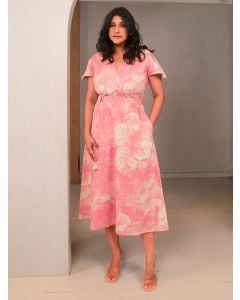 Pink Printed Cotton Dress with Belt