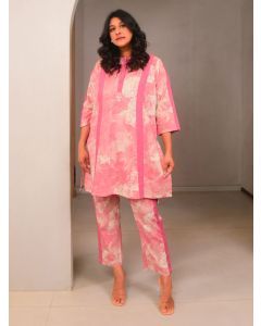 Pink Printed Cotton Kurta with Pants - Set of 2
