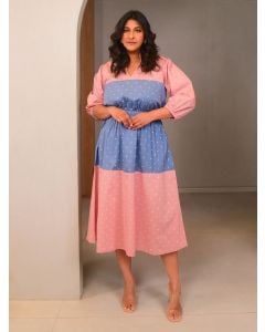 Pink Blue Printed Cotton Dress