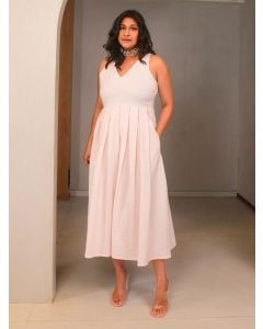 White Pink Striped Cotton Dress