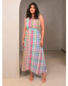 Multicolor Printed Cotton Dress with Belt