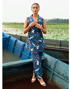 Blue Printed Cotton Pants