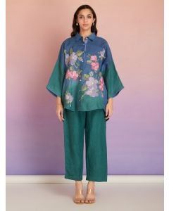 Blue Green Ombre Dyed Cotton Patch Work Co-ord Set - Set of 2