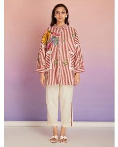 Red White Striped Cotton Patch Work Co-ord Set - Set of 2