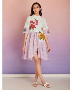 Multicolor Striped Cotton Patch Work Dress