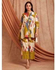 Multicolor Printed Chanderi Kurta with Palazzo - Set of 2