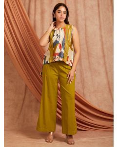 Multicolor Printed Chanderi Top with Palazzo - Set of 2