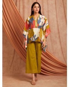 Multicolor Printed Chanderi Top with Pants - Set of 2