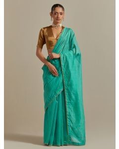 Green Zari Striped Chanderi Saree with Blouse- Set of 2