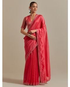 Pink Embroidered Chanderi Saree with Blouse- Set of 2