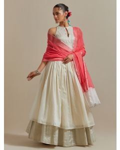 Ivory Zari Embroidered Chanderi Lehenga Set- Set of 3