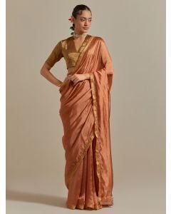 Brown Embroidered Chanderi Saree with Blouse- Set of 2