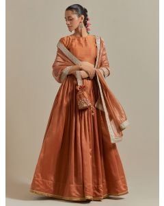 Brown Chanderi Lehenga Set- Set of 3