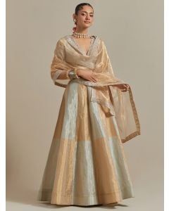 Silver Embroidered Chanderi Lehenga Set- Set of 3