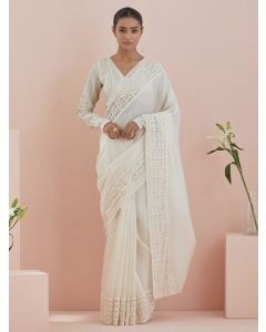 White Chanderi Saree